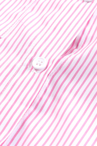 Pink Smocked Cuffed Striped Boyfriend Shirt with Pocket, A Blissfully Beautiful Boutique - A Blissfully Beautiful Boutique