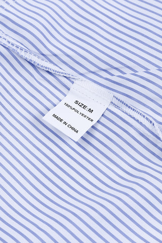 Sky Blue Smocked Cuffed Striped Boyfriend Shirt with Pocket, A Blissfully Beautiful Boutique - A Blissfully Beautiful Boutique