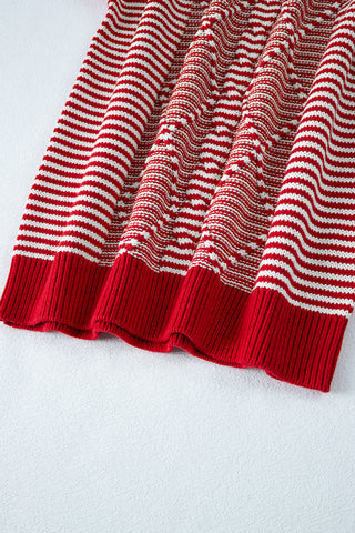 Red Stripe Geometric Textured Drop Shoulder Sweater, A Blissfully Beautiful Boutique - A Blissfully Beautiful Boutique