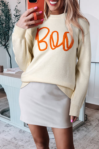 Apricot Boo Knitted Pattern Ribbed Edge Drop Shoulder Sweater, A Blissfully Beautiful Boutique - A Blissfully Beautiful Boutique