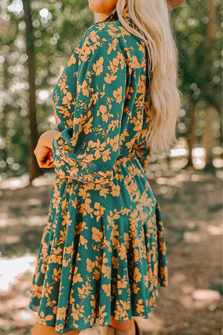 Green Floral Print Drawstring Tunic Flowy Short Dress, A Blissfully Beautiful Boutique - A Blissfully Beautiful Boutique