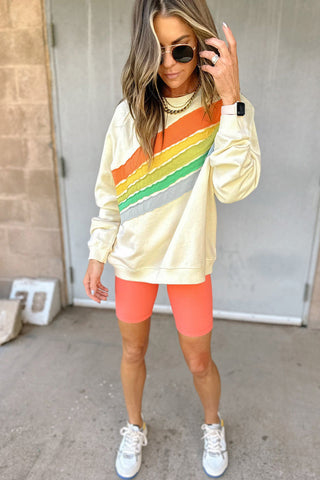 Apricot Rainbow Colorblock Striped Pullover Sweatshirt, A Blissfully Beautiful Boutique - A Blissfully Beautiful Boutique