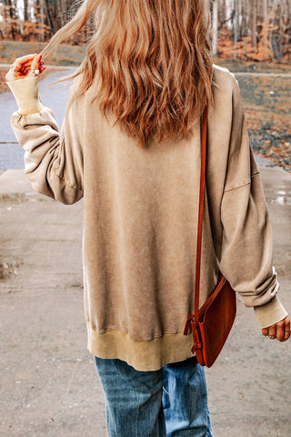 Khaki Drop Shoulder Ribbed Trim Oversized Sweatshirt, A Blissfully Beautiful Boutique - A Blissfully Beautiful Boutique
