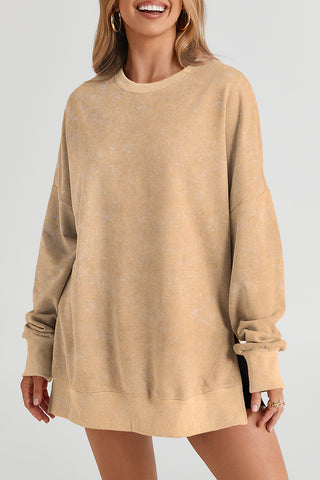 Khaki Drop Shoulder Ribbed Trim Oversized Sweatshirt, A Blissfully Beautiful Boutique - A Blissfully Beautiful Boutique