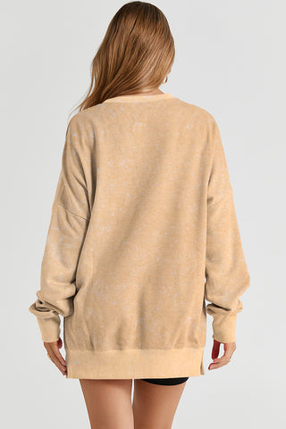 Khaki Drop Shoulder Ribbed Trim Oversized Sweatshirt, A Blissfully Beautiful Boutique - A Blissfully Beautiful Boutique