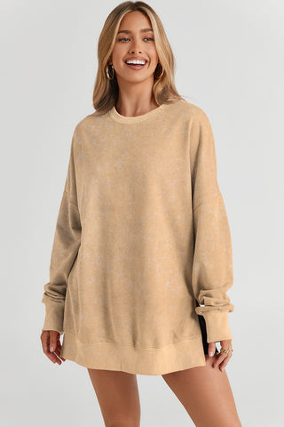 Khaki Drop Shoulder Ribbed Trim Oversized Sweatshirt, A Blissfully Beautiful Boutique - A Blissfully Beautiful Boutique