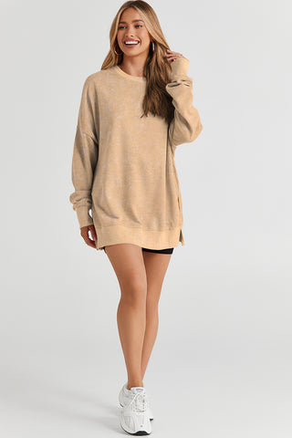 Khaki Drop Shoulder Ribbed Trim Oversized Sweatshirt, A Blissfully Beautiful Boutique - A Blissfully Beautiful Boutique