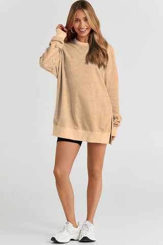 Khaki Drop Shoulder Ribbed Trim Oversized Sweatshirt, A Blissfully Beautiful Boutique - A Blissfully Beautiful Boutique