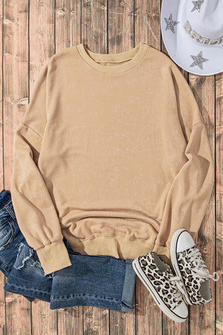 Khaki Drop Shoulder Ribbed Trim Oversized Sweatshirt, A Blissfully Beautiful Boutique - A Blissfully Beautiful Boutique
