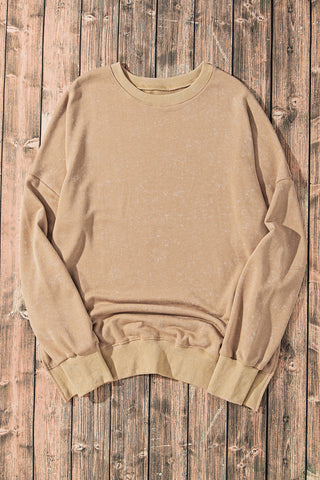Khaki Drop Shoulder Ribbed Trim Oversized Sweatshirt, A Blissfully Beautiful Boutique - A Blissfully Beautiful Boutique