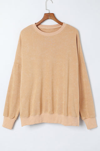 Khaki Drop Shoulder Ribbed Trim Oversized Sweatshirt, A Blissfully Beautiful Boutique - A Blissfully Beautiful Boutique