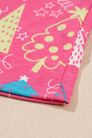 Rose Christmas Tree Print V Neck Tee and Pants Lounge Set, A Blissfully Beautiful Boutique - A Blissfully Beautiful Boutique