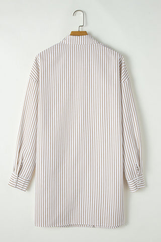 Khaki Stripe Long Sleeve Button Up Mini Shirt Dress, A Blissfully Beautiful Boutique - A Blissfully Beautiful Boutique