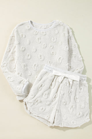 Light Grey Textured Leopard Fleece Loose Two Piece Lounge Set, A Blissfully Beautiful Boutique - A Blissfully Beautiful Boutique