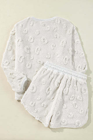 Light Grey Textured Leopard Fleece Loose Two Piece Lounge Set, A Blissfully Beautiful Boutique - A Blissfully Beautiful Boutique