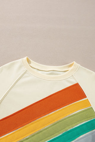 Apricot Rainbow Colorblock Striped Pullover Sweatshirt, A Blissfully Beautiful Boutique - A Blissfully Beautiful Boutique