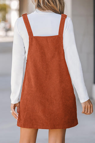 Cinnamon Solid Front Pockets Sleeveless Corduroy Overall Dress, A Blissfully Beautiful Boutique - A Blissfully Beautiful Boutique