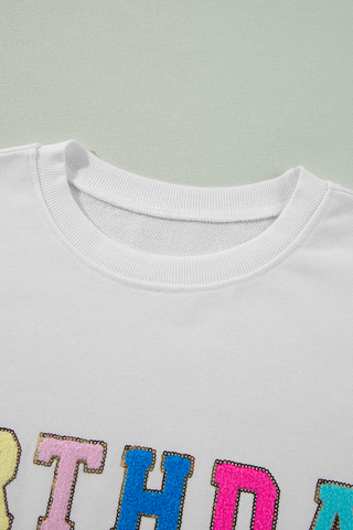 White BIRTHDAY QUEEN Graphic Balloon Sleeve Sweatshirt, A Blissfully Beautiful Boutique - A Blissfully Beautiful Boutique