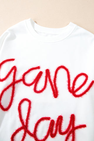White Tinsel Game Day Drop Shoulder Graphic Sweatshirt, A Blissfully Beautiful Boutique - A Blissfully Beautiful Boutique