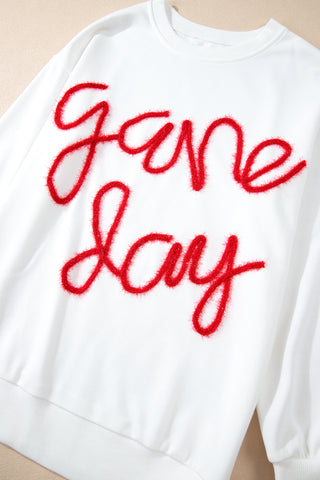 White Tinsel Game Day Drop Shoulder Graphic Sweatshirt, A Blissfully Beautiful Boutique - A Blissfully Beautiful Boutique