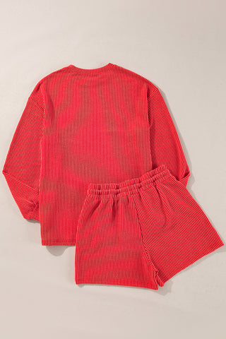 Racing Red Corded MERRY Graphic Long Sleeve Top and Shorts Set, A Blissfully Beautiful Boutique - A Blissfully Beautiful Boutique