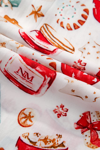 White Christmas Pattern Long Sleeve Shirt and Pants Pajama Set, A Blissfully Beautiful Boutique - A Blissfully Beautiful Boutique