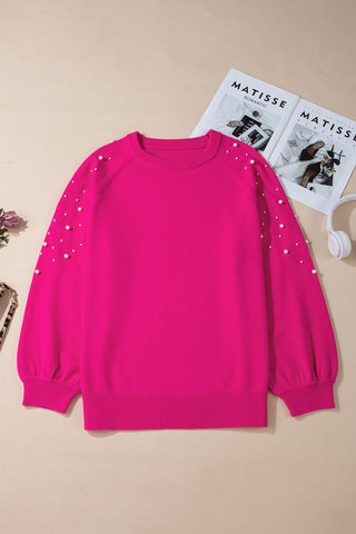Strawberry Pink Pearled Decor Raglan Sleeve Plus Size Sweater, A Blissfully Beautiful Boutique - A Blissfully Beautiful Boutique