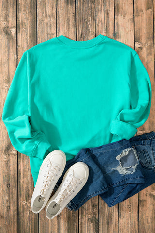 Aruba Blue Solid Fleece Lined Drop Shoulder Terry Sweatshirt, A Blissfully Beautiful Boutique - A Blissfully Beautiful Boutique