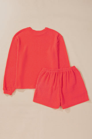 Casual Corded Knit Long Sleeve Top and High Waist Shorts Set, A Blissfully Beautiful Boutique - A Blissfully Beautiful Boutique