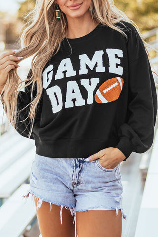 Black GAME DAY Graphic Varsity Pullover Sweatshirt, A Blissfully Beautiful Boutique - A Blissfully Beautiful Boutique
