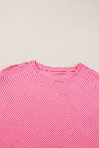 Strawberry Pink Textured Loose Fit T Shirt and Drawstring Pants Set, A Blissfully Beautiful Boutique - A Blissfully Beautiful Boutique