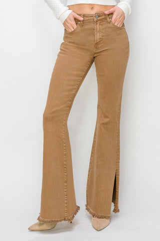 RISEN Bailey Full Size High Waist Side Slit Flare Jeans, Trendsi - A Blissfully Beautiful Boutique