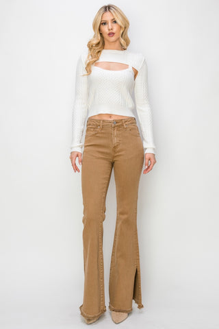 RISEN Bailey Full Size High Waist Side Slit Flare Jeans, Trendsi - A Blissfully Beautiful Boutique