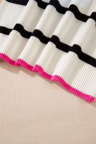 White Stripe Color Contrast Drop Shoulder Crew Neck Sweater, A Blissfully Beautiful Boutique - A Blissfully Beautiful Boutique