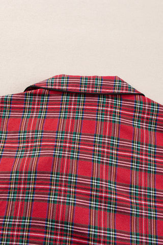 Red Plaid Printed Shirt and Pants Plus Size Lounge Set, A Blissfully Beautiful Boutique - A Blissfully Beautiful Boutique