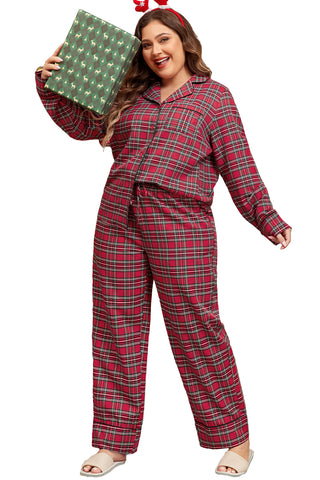 Red Plaid Printed Shirt and Pants Plus Size Lounge Set, A Blissfully Beautiful Boutique - A Blissfully Beautiful Boutique