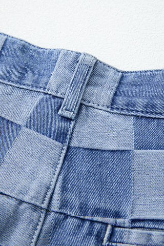 Dusk Blue Checkered Denim Wide Leg Jeans, A Blissfully Beautiful Boutique - A Blissfully Beautiful Boutique