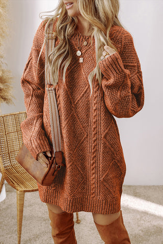 Coffee Cable Knit Drop Shoulder Loose Fit Sweater Dress, A Blissfully Beautiful Boutique - A Blissfully Beautiful Boutique