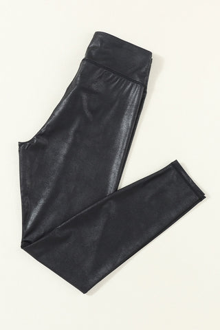 Black Crossed Dip Waist Sleek Leather Leggings, A Blissfully Beautiful Boutique - A Blissfully Beautiful Boutique