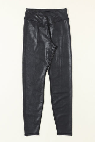 Black Crossed Dip Waist Sleek Leather Leggings, A Blissfully Beautiful Boutique - A Blissfully Beautiful Boutique