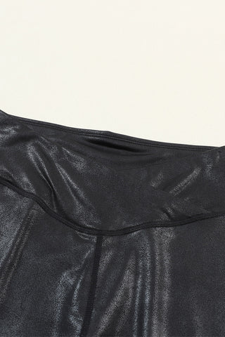 Black Crossed Dip Waist Sleek Leather Leggings, A Blissfully Beautiful Boutique - A Blissfully Beautiful Boutique