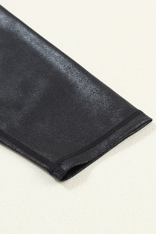 Black Crossed Dip Waist Sleek Leather Leggings, A Blissfully Beautiful Boutique - A Blissfully Beautiful Boutique