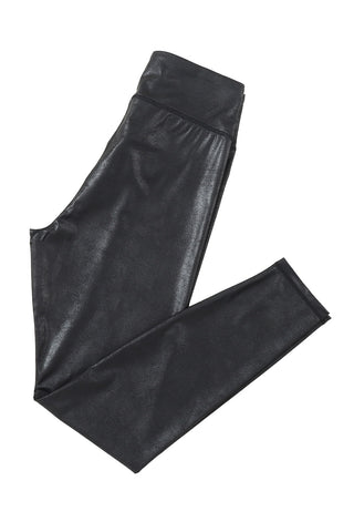 Black Crossed Dip Waist Sleek Leather Leggings, A Blissfully Beautiful Boutique - A Blissfully Beautiful Boutique