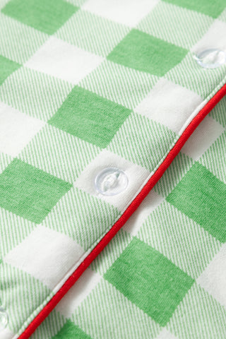 Light Green Christmas Plaid Print Shirt and Pants Pajama Set, A Blissfully Beautiful Boutique - A Blissfully Beautiful Boutique