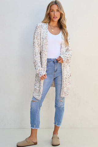 White Multicolor Dotted Rib Knit Long Sleeve Cardigan, A Blissfully Beautiful Boutique - A Blissfully Beautiful Boutique