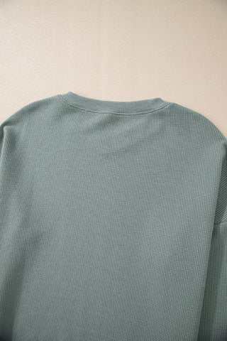 Clearly Aqua Waffle Knit Drop Shoulder V Neck Top, A Blissfully Beautiful Boutique - A Blissfully Beautiful Boutique