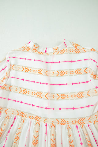 Orange Bohemian Printed Bracelet Sleeve Slit Neck Ruffled Loose Dress, A Blissfully Beautiful Boutique - A Blissfully Beautiful Boutique