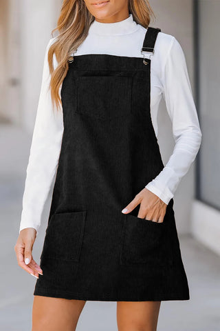 Pocketed Square Neck Wide Strap Overall Dress, Trendsi - A Blissfully Beautiful Boutique