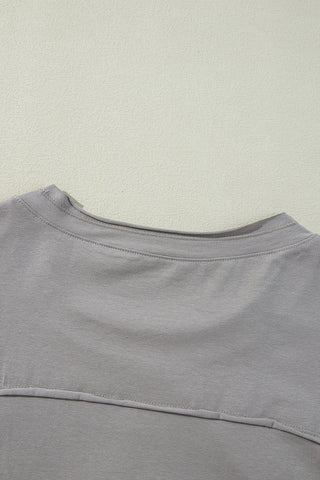 Medium Grey Floral Star Patched Pattern 3/4 Sleeve Plus Size Top, A Blissfully Beautiful Boutique - A Blissfully Beautiful Boutique