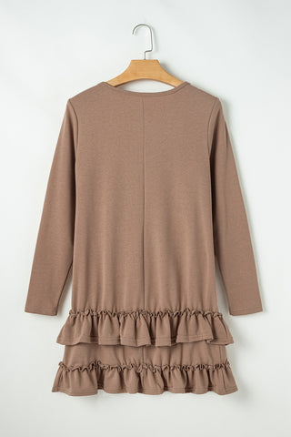 Goat Scoop Neck Tiered Ruffled Hem Long Sleeve Mini Dress, A Blissfully Beautiful Boutique - A Blissfully Beautiful Boutique